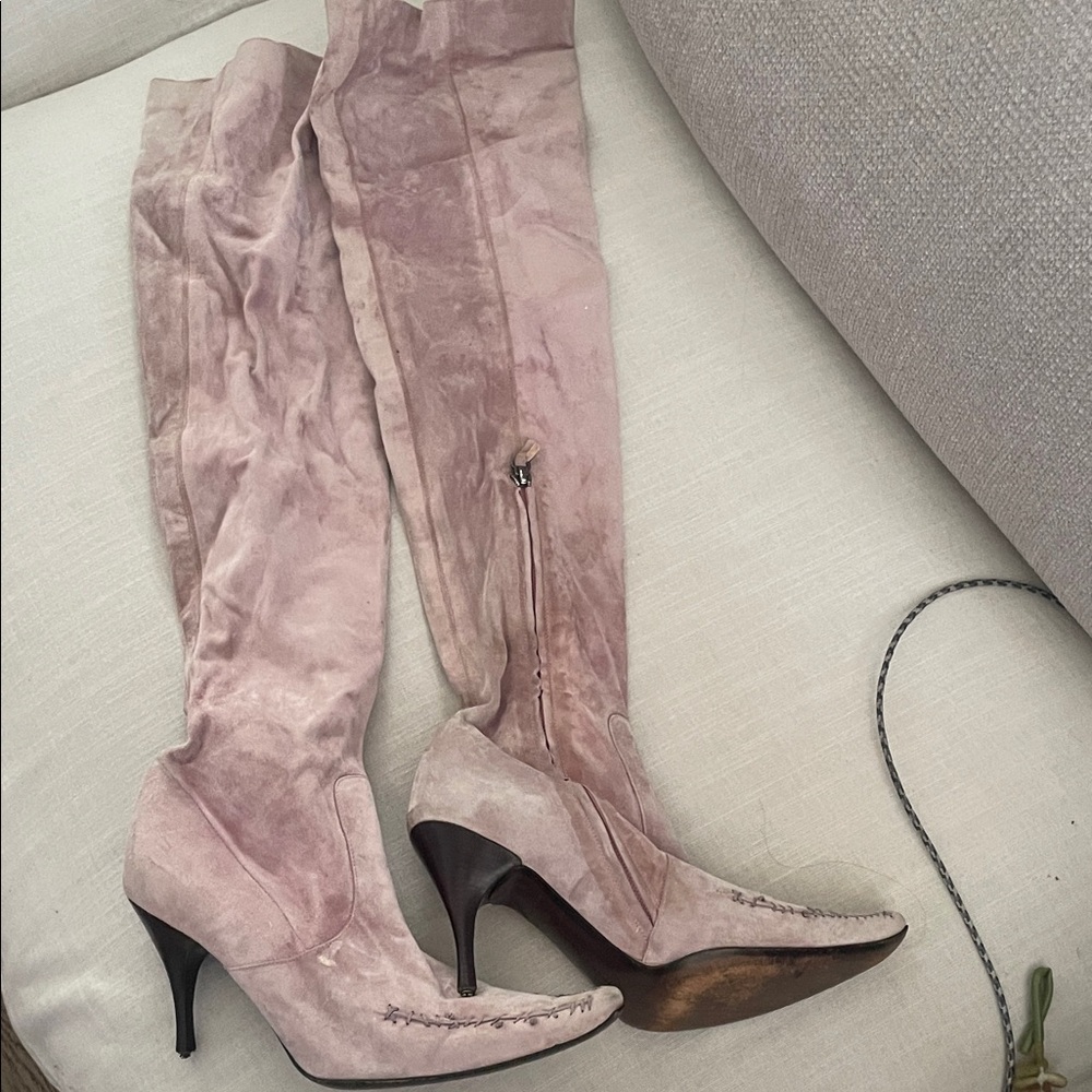 Bottega Veneta Pink Suede Over-the-Knee Stiletto Boots